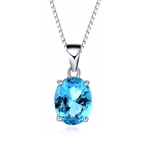 Bellitia Jewelry Kette Damen Halskette mit Geburtsstein, Anhänger Halskette mit blauem Topas Oval Edelstein in 925 Sterling Silber, Blautopas Frauen Mädchen Schmuck von Bellitia Jewelry