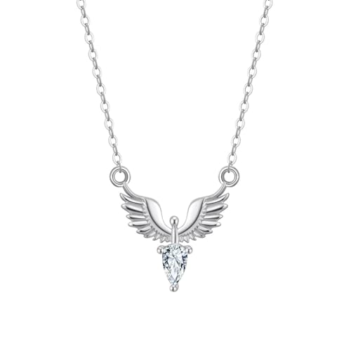 Bellitia Jewelry Kette Zirconia 925 Silber Weißvergoldet Flügel der Engel Halskette Anhänger Freundschafts Schmuck für Mutter Tochter Freunde von Bellitia Jewelry