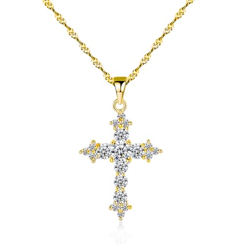 Bellitia Jewelry Kreuz Kette mit Anhänger aus 925 Silber Vergoldet, Zirkonia Kreuz Halskette Halsschmuck Geschenk für Frauen Damen Mädchen 45cm von Bellitia Jewelry