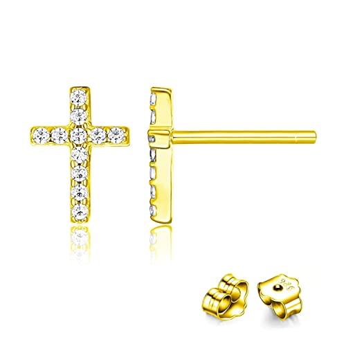 Bellitia Jewelry Kreuz Ohrstecker aus 925 Sterling Silber Platiniert/Rosévergoldet/vergoldet, Kreuz Ohrringe für Frauen Damen Mädchen, Kleine Ohrringe Hypoallergen mit Zirkonia von Bellitia Jewelry