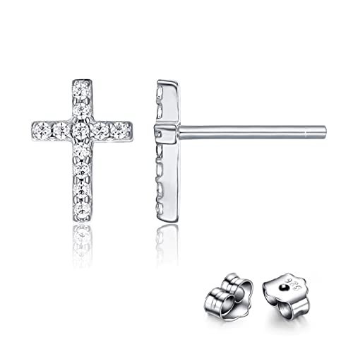 Bellitia Jewelry Kreuz Ohrstecker aus 925 Sterling Silber Platiniert/Rosévergoldet/vergoldet, Kreuz Ohrringe für Frauen Damen Mädchen, Kleine Ohrringe Hypoallergen mit Zirkonia von Bellitia Jewelry