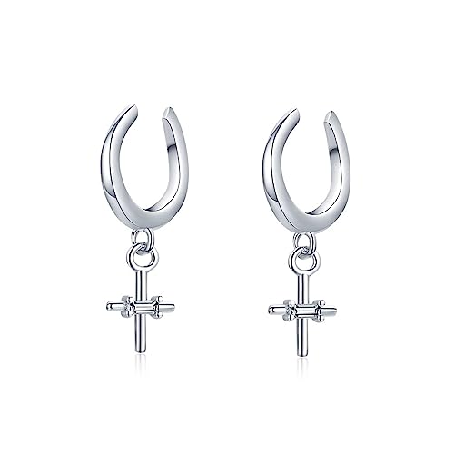 Bellitia Jewelry Kreuz Ohrstulpe aus 925 Sterling Silber Rhodiniert/Vergoldet, Smaragdschliff 5A Zirkonia Ohr Manschette für nicht Durchbohrtes Ohr, Minimalistischer Clip Earcuff Schmuck von Bellitia Jewelry