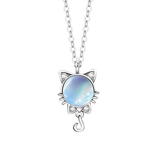 Bellitia Jewelry Mondstein Katze Halskette 925 Sterling Silber Tier Katze Kette Mondstein Anhänger Halskette Schmuck Geschenke für Damen Mädchen von Bellitia Jewelry