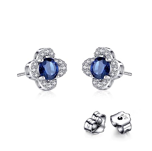 Bellitia Jewelry Ohrringe Damen Blume Ohrstecker mit Edelstein/Geburtsstein aus 925 Sterling Silber, Sri Lanka Blauer Saphir & Zirkonia Ohrschmuck für Frauen Mädchen von Bellitia Jewelry