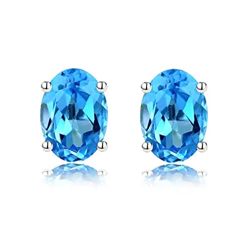 Bellitia Jewelry Ohrringe Damen Ohrstecker mit Geburtsstein, Ohrringe mit blauem Topas Oval Edelstein in 925 Sterling Silber, Blautopas Frauen Mädchen Schmuck von Bellitia Jewelry
