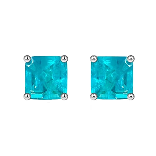 Bellitia Jewelry Ohrringe Damen Ohrstecker mit Paraiba Turmalin im Quadratschliff, 925 Sterling Silber Ohrringe mit Geburtsstein, Damen Schmuckset Geschenk für Frauen von Bellitia Jewelry