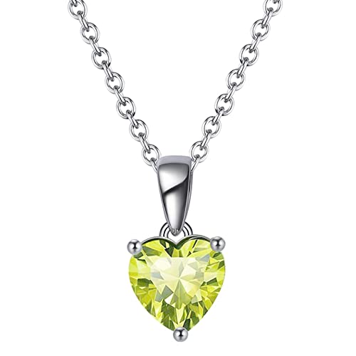 Bellitia Jewelry Peridot Halskette Damen Herz Anhänger in 925 Sterling Silber, August Geburtsstein Geschenk für Mutter Damen Frau Mädchen Schmuck für Valentinstag Geburtstag von Bellitia Jewelry
