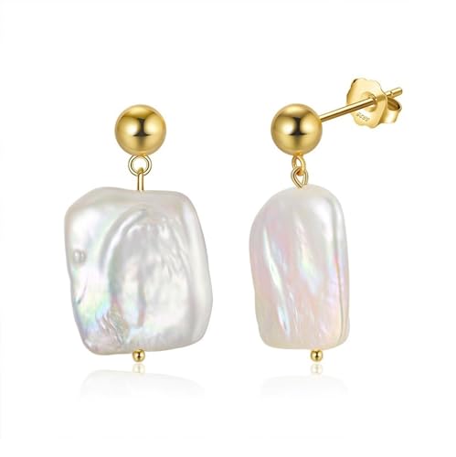 Bellitia Jewelry Perlen Tropfen & Dangle Ohrringe 925 Sterling Silber Handverlesene Barockperlen Ohrringe 14 Karat Vergoldete Weiße Süßwasserperlen Ohrringe Vintage Ohrschmuck für Frauen Mädchen von Bellitia Jewelry