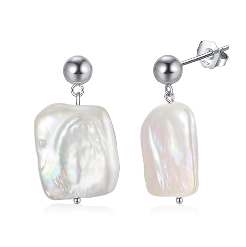 Bellitia Jewelry Perlen Tropfen & Dangle Ohrringe 925 Sterling Silber Handverlesene Barockperlen Ohrringe 14 Karat Vergoldete Weiße Süßwasserperlen Ohrringe Vintage Ohrschmuck für Frauen Mädchen von Bellitia Jewelry