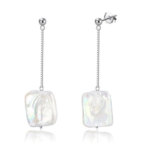 Bellitia Jewelry Perlen Tropfen & Dangle Ohrringe 925 Sterling Silber Handverlesene Barockperlen Ohrringe 14k Vergoldet/Platiniert Weiße Süßwasserperlen Ohrringe Mode Ohrschmuck für Frauen Mädchen von Bellitia Jewelry