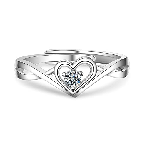 Bellitia Jewelry Platiniert 925 Sterling Silber Verstellbare Verlobungsringe mit Herz Design für Frauen Damen, Zirkonia CZ Infinity Damenring Set von Bellitia Jewelry