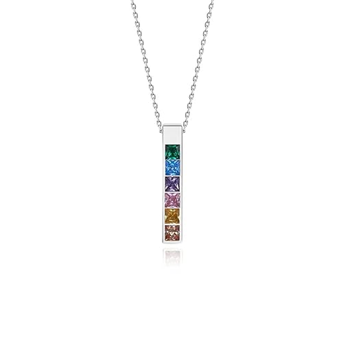 Bellitia Jewelry Regenbogen Farbe Bunte Halskette Damen Silber 925 Weißvergoldet Kette Kristalle Zirkonia Halsschmuck von Bellitia Jewelry