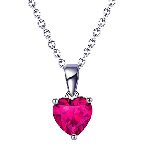 Bellitia Jewelry Rubin Halskette Damen Herz Anhänger in 925 Sterling Silber, Juli Geburtsstein Geschenk für Mutter Damen Frau Mädchen Schmuck für Valentinstag Geburtstag von Bellitia Jewelry