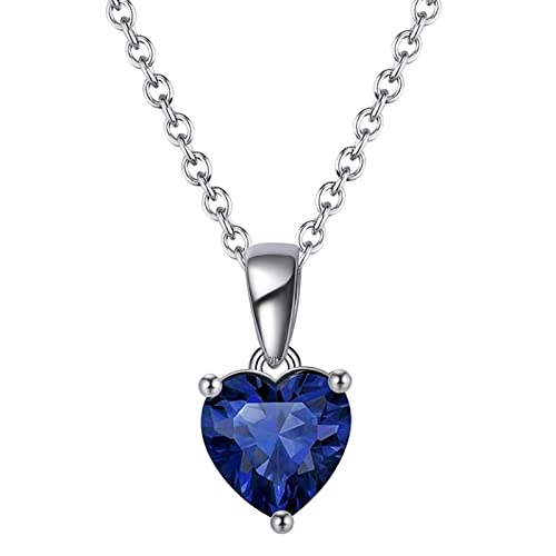 Bellitia Jewelry Saphir Halskette Damen Herz Anhänger in 925 Sterling Silber, September Geburtsstein Geschenk für Mutter Damen Frau Mädchen Schmuck für Valentinstag Geburtstag von Bellitia Jewelry