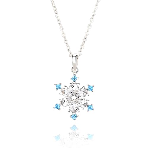 Bellitia Jewelry Schneeflocke Kette Damen Frauen Halskette Schneeflocke Anhänger mit Blaue Zirkonia Damen Schmuck Geschenk Set von Bellitia Jewelry