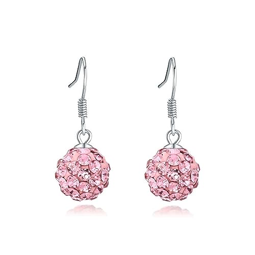 Bellitia Jewelry Shamballa Kugel Kristall Silber 925 Hängend Ohrringe Runde Disco Ball Ohrhänger Rot Creme Lila Schwarz Weiß Rosa, Haken Ohrringe Kristall Tropfen Ohrschmuck Baumeln, 8MM von Bellitia Jewelry