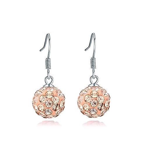 Bellitia Jewelry Shamballa Kugel Kristall Silber 925 Hängend Ohrringe Runde Disco Ball Ohrhänger Rot Creme Lila Schwarz Weiß Rosa, Haken Ohrringe Kristall Tropfen Ohrschmuck Baumeln, 8MM von Bellitia Jewelry