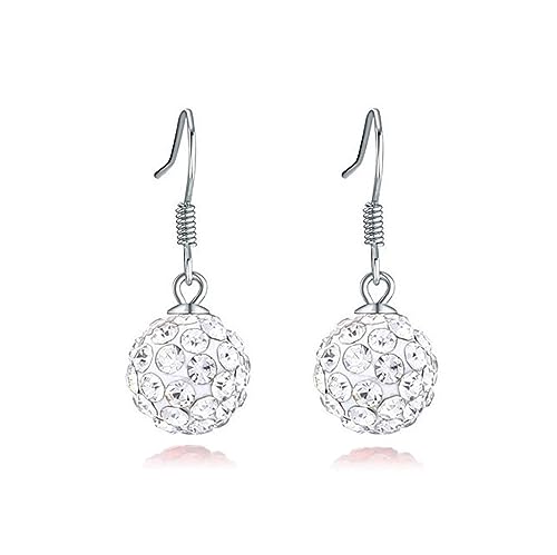 Bellitia Jewelry Shamballa Kugel Kristall Silber 925 Hängend Ohrringe Runde Disco Ball Ohrhänger Rot Creme Lila Schwarz Weiß Rosa, Haken Ohrringe Kristall Tropfen Ohrschmuck Baumeln, 8MM von Bellitia Jewelry
