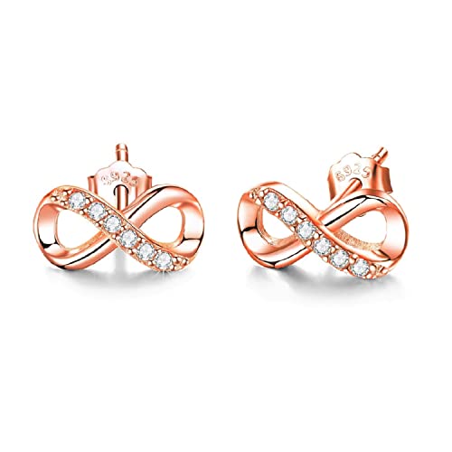 Bellitia Jewelry Unendlichkeit Ohrstecker für Damen Mädchen aus Echt 925 Sterling Silber Platiniert/Rosévergoldet, Infinity Ohrringe Hypoallergen mit Zirkonia von Bellitia Jewelry