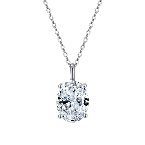 Bellitia Jewelry Weiß Vergoldet 925 Sterling Silber CZ Geburtsstein Halskette mit Ovaler Anhänger, Simulierter Diamant Solitär-Halskette für Frauen Damen Mädchen von Bellitia Jewelry