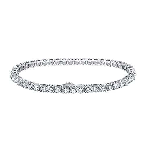 Bellitia Jewelry Weiß Vergoldet 925 Sterling Silber Zirkonia Damen Klassisch Tennis Armbänder für Frauen, Rund Geschnitten Infinite CZ Armband 3mm, 18cm von Bellitia Jewelry