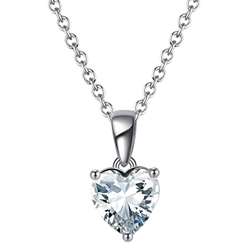 Bellitia Jewelry Zirkonia Halskette Damen Herz Anhänger in 925 Sterling Silber, April Geburtsstein Geschenk für Mutter Damen Frau Mädchen Schmuck für Valentinstag Geburtstag von Bellitia Jewelry