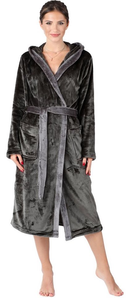 Bellivalini Bademantel Damen Bademantel lang mit Kapuze und Gürtel BLV50-168, Lang, Polyester, Seitentaschen von Bellivalini