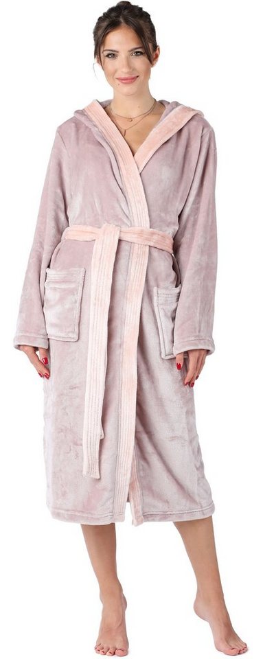 Bellivalini Bademantel Damen Bademantel lang mit Kapuze und Gürtel BLV50-168, Lang, Polyester, Seitentaschen von Bellivalini