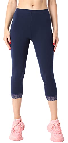 Bellivalini Damen 3/4 Capri Leggings aus Bio-Baumwolle mit Spitze für Tunika BLV50-224 (Dunkelblau, XS) von Bellivalini