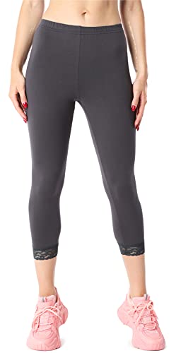 Bellivalini Damen 3/4 Capri Leggings aus Bio-Baumwolle mit Spitze für Tunika BLV50-224 (Graphit, L) von Bellivalini