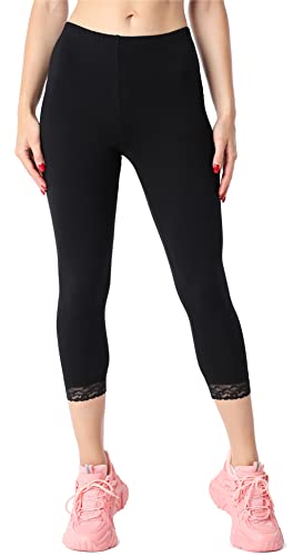 Bellivalini Damen 3/4 Capri Leggings aus Bio-Baumwolle mit Spitze für Tunika BLV50-224 (Schwarz, L) von Bellivalini