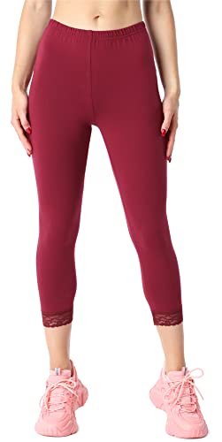 Bellivalini Damen 3/4 Capri Leggings aus Bio-Baumwolle mit Spitze für Tunika BLV50-224 (Weinrot, S) von Bellivalini