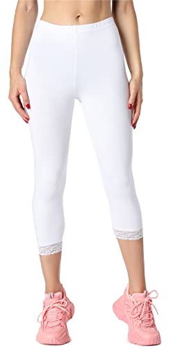 Bellivalini Damen 3/4 Capri Leggings aus Bio-Baumwolle mit Spitze für Tunika BLV50-224 (Weiß, L) von Bellivalini