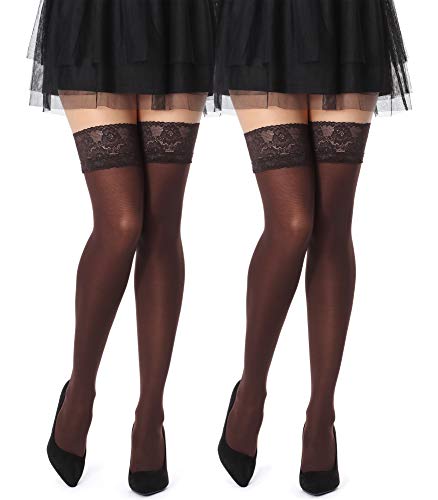 Bellivalini Damen Halterlose Mikrofaser 2 Pack 40 DEN Strümpfe mit Spitze BLVFI1004 (Mocca/Mocca (2Pack), XL (Herstellergröße: 5)) von Bellivalini