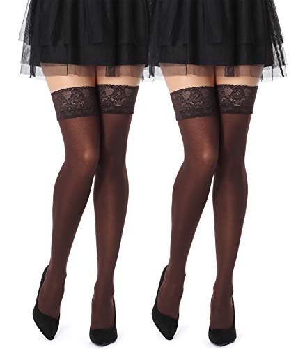 Bellivalini Damen Halterlose Mikrofaser 2 Pack 40 DEN Strümpfe mit Spitze BLVFI1004 (Mocca/Mocca (2Pack), XS/S (Herstellergröße: 1/2)) von Bellivalini