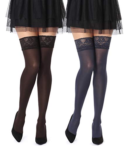 Bellivalini Damen Halterlose Mikrofaser 2 Pack 40 DEN Strümpfe mit Spitze BLVFI1004 (Schwarz/Marine Blau (2Pack), XS/S (Herstellergröße: 1/2)) von Bellivalini