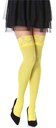 Bellivalini Damen Halterlose Mikrofaser 40 DEN Strümpfe mit Spitze BLVFI1004 (Gelb, XS/S (Herstellergröße: 1/2)) von Bellivalini