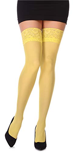 Bellivalini Damen Halterlose Mikrofaser 40 DEN Strümpfe mit Spitze BLVFI1011 (Gelb, M/L (Herstellergröße: 3/4)) von Bellivalini