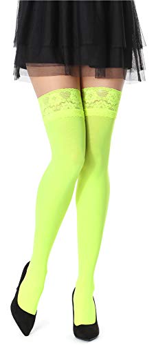 Bellivalini Damen Halterlose Mikrofaser 80 DEN Strümpfe mit Spitze BLVFI1010 (Neon Gelb, M/L (Herstellergröße: 3/4)) von Bellivalini