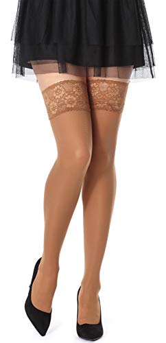 Bellivalini Damen Halterlose Mikrofaser 80 DEN Strümpfe mit Spitze BLVFI1010 (Tan, XS/S (Herstellergröße: 1/2)) von Bellivalini