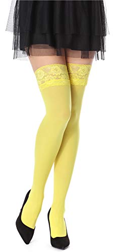 Bellivalini Damen Halterlose Strümpfe Mikrofaser mit Spitze Blumen Muster 60 DEN BLVFI1005 (Gelb, M/L (Herstellergröße: 3/4)) von Bellivalini
