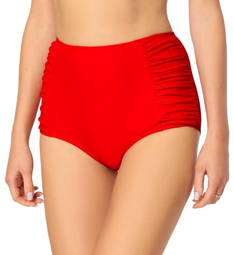 Bellivalini Damen High Waist Bikinihose Bauch Weg Effekt Badehose BLV50-284 (Rot, M) von Bellivalini
