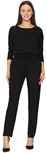 Bellivalini Damen Hosenanzug Einteiler Jumpsuit mit Bindegürtel Freizeitanzug BLV50-212 (Schwarz, L) von Bellivalini