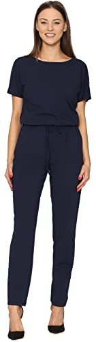 Bellivalini Damen Hosenanzug Einteiler Jumpsuit mit Bindegürtel Freizeitanzug BLV50-215 (Dunkelblau, M) von Bellivalini