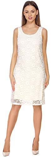 Bellivalini Damen Kleid Knielang Spitzenkleid festlich Sommerkleid ohne Ärmel Blumen Muster Rundhals BLV50-261 (Ecru, L) von Bellivalini