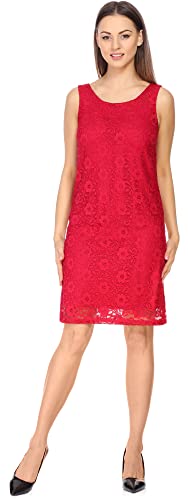 Bellivalini Damen Kleid Knielang Spitzenkleid festlich Sommerkleid ohne Ärmel Blumen Muster Rundhals BLV50-261 (Himbeere, XL) von Bellivalini