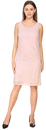 Bellivalini Damen Kleid Knielang Spitzenkleid festlich Sommerkleid ohne Ärmel Blumen Muster Rundhals BLV50-261 (Pulver Rosa, M) von Bellivalini