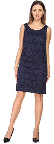 Bellivalini Damen Kleid Knielang Spitzenkleid festlich Sommerkleid ohne Ärmel Rose Muster Rundhals BLV50-260 (Dunkelblau, XL) von Bellivalini