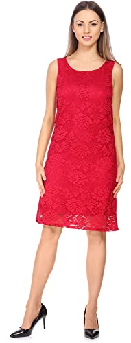 Bellivalini Damen Kleid Knielang Spitzenkleid festlich Sommerkleid ohne Ärmel Rose Muster Rundhals BLV50-260 (Himbeere, M) von Bellivalini