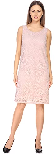 Bellivalini Damen Kleid Knielang Spitzenkleid festlich Sommerkleid ohne Ärmel Rose Muster Rundhals BLV50-260 (Pulver Rosa, L) von Bellivalini